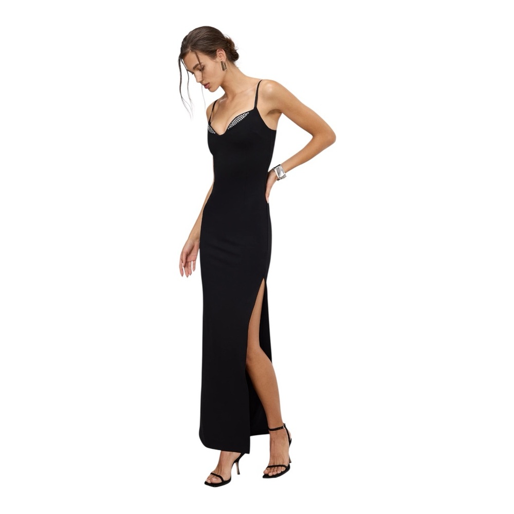 NWT Good American Ponte Embellished Cup Gown Black XL Crystal Slit Maxi  $249